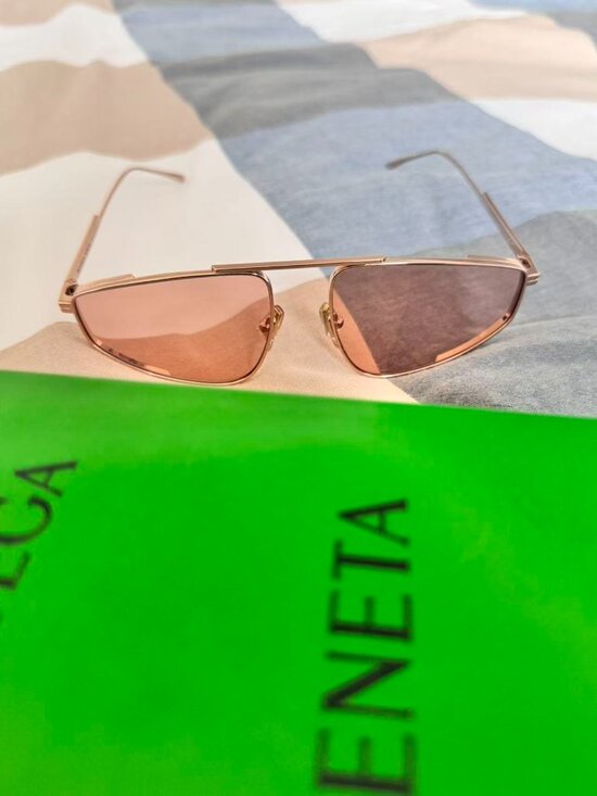 Bottega Veneta Rose Gold Sunglasses BV1466S Pink Lens Slim Frame